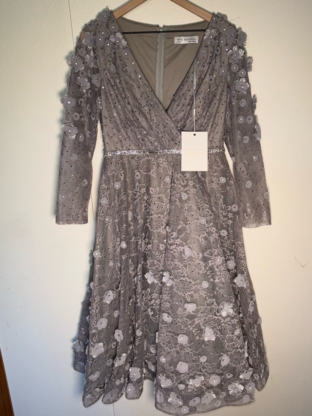 NWT MAC DUGGAL Floral Embellished Lace A-Line Cocktail Dress (Style #67387) 10 - Picture 7 of 16